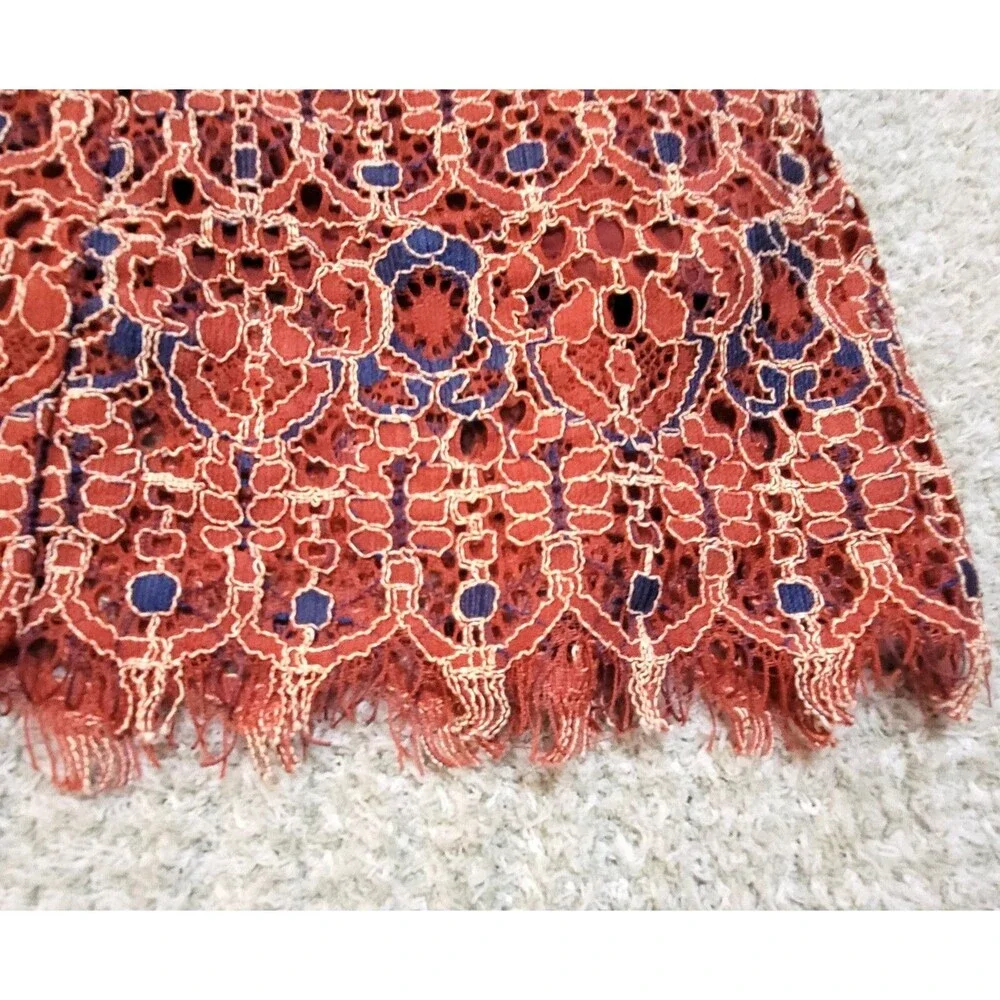 Sundance PXL Lace Boho Festival Western Lined Side Zip Scalloped Fringe Skirt